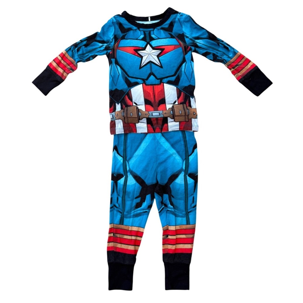 Posh Peanut Marvel Captain America Pajamas 2 Piece Sleepwear Set Blue 18-24 mos